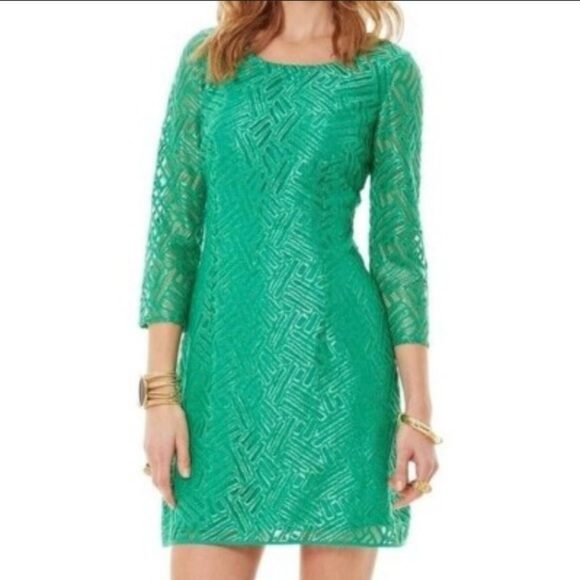 Lilly Pulitzer Green Sheath Dress Long Sleeve Crew Neck - Picture 2 of 12